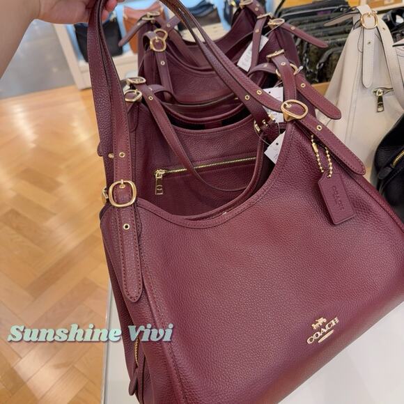 NWT Coach Erin Shoulder Bag Refined Pebble Leather CAQ86 DARK WINE - Picture 2 of 6